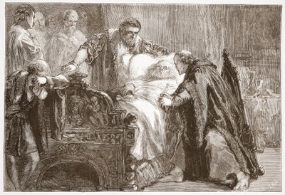 Dood van Frederik de Wijze, keurvorst van Saksen, illustratie uit De Geschiedenis van het Protestantisme door James Aitken Wylie, 1878 door English School