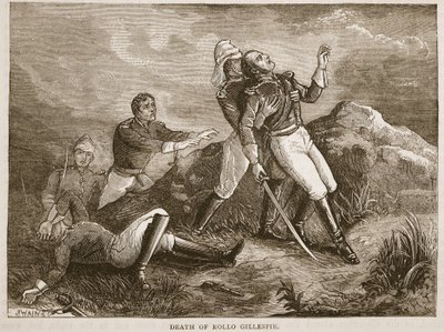 Dood van Rollo Gillespie, illustratie uit Cassells Geïllustreerde Geschiedenis van India door James Grant, uitgegeven 1879 door English School