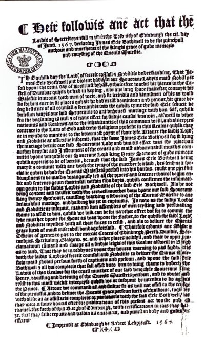 Verklaring door heren die de graaf van Bothwell als de moordenaar van Lord Darnley aanwijzen, 1567 door English School