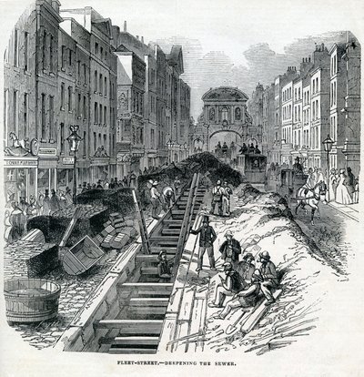 Verdieping van de Fleet Street-riool, Londen, 1845 door English School