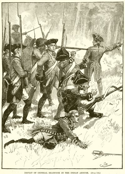 Nederlaag van generaal Braddock in de hinderlaag van de Indianen door English School