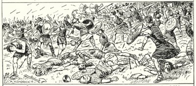 Nederlaag van de West-Saksen bij Mount Budon, Somerset, AD 500 door English School