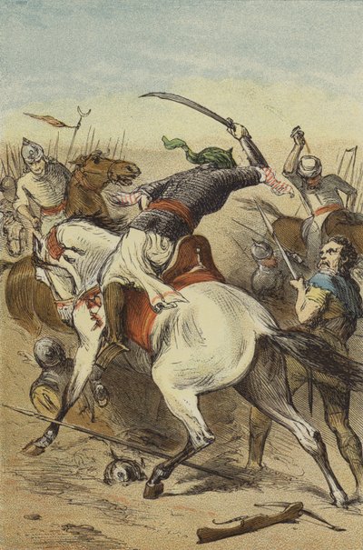 Nederlaag van de volgelingen van Walter de Penniless (gekleurde gravure) door English School