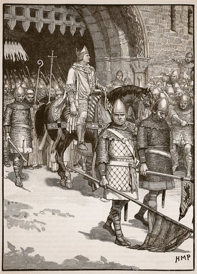 Vertrek van bisschop Odo uit Rochester, illustratie uit Cassells Illustrated History of England door English School