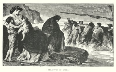 Vertrek van Medea (gravure) door English School