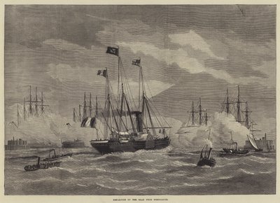 Vertrek van de sjah uit Portsmouth (gravure) door English School