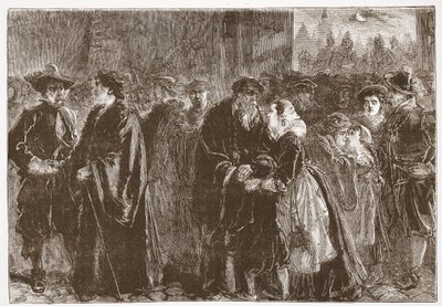Vertrek van de verbannen predikanten uit Kuttenberg, illustratie uit De Geschiedenis van het Protestantisme door James Aitken Wylie, 1878 door English School