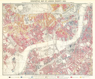 Beschrijvende kaart van de armoede in Londen, 1889 door English School