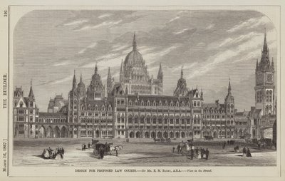 Ontwerp voor Voorgestelde Rechtbanken, door Mr E M Barry, ARA, Uitzicht op de Strand (gravure) door English School