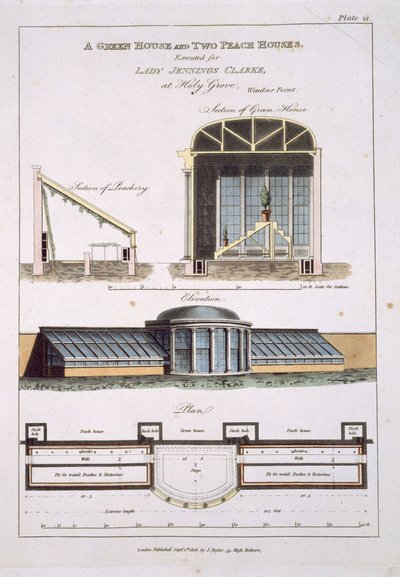 Ontwerp voor een Kas en twee Perzikhuisjes, 1806 door English School