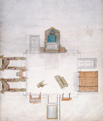 Ontwerp voor een slaapkamer, door Gillow & Company door English School