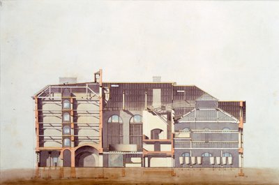 Ontwerp voor de Stag Brouwerij, originele manuscripttekening van de kantoren van George Saunders, ca. 1807 door English School