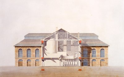 Ontwerp voor de Stag Brouwerij, originele manuscripttekening van de kantoren van George Saunders, ca. 1807 door English School