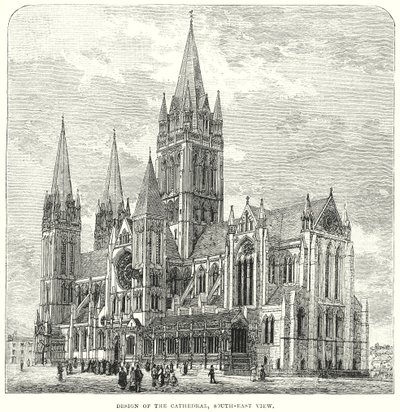Ontwerp van de kathedraal, zuidoostelijk aanzicht (gravure) door English School