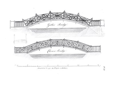 Ontwerpen voor tuinbruggen, gepubliceerd 1773 door English School