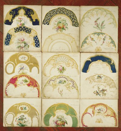 Ontwerpen voor porseleinen borden voor de Daniel-fabriek, Staffordshire, ca. 1846 door English School