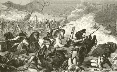 Vernietiging van de cuirassiers van Graaf Bismarck door de Mitrailleuse door English School