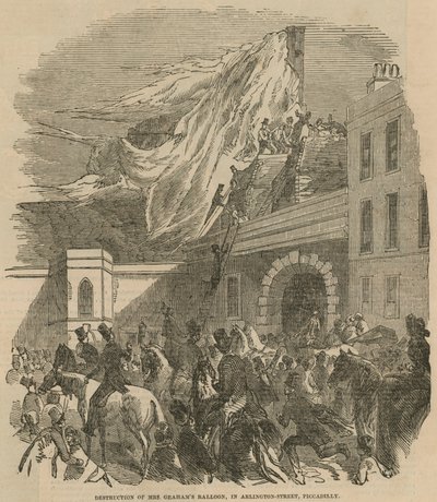 Vernietiging van de ballon van mevrouw Graham in Arlington Street, Piccadilly door English School