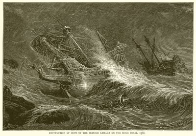 Vernietiging van Schepen van de Spaanse Armada aan de Ierse Kust, 1588 door English School