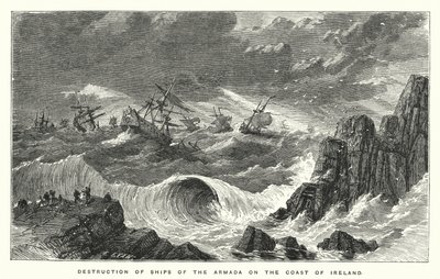 Vernietiging van schepen van de Armada aan de kust van Ierland door English School