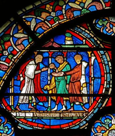 Detail van het Wonderraam met pelgrims die genezen worden bij het heiligdom van St. Thomas door English School