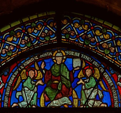 Detail uit het oostelijke raam van de Trinity Chapel met Christus in Glorie door English School