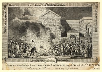 Verwoestingen veroorzaakt door de Rellen in Londen, het in brand steken van de Nieuwe Gevangenis van Newgate en het verbranden van de Meubels van Mr. Akerman, 6 juni 1780 door English School