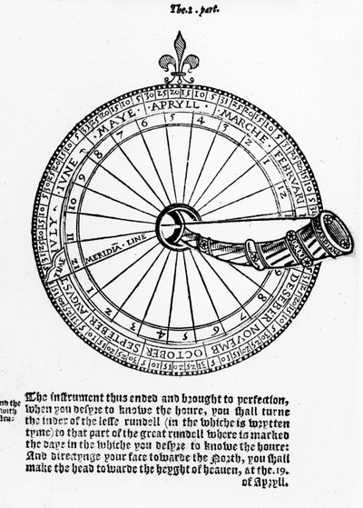 Diagram van een Nocturnal, illustratie uit The Art of Navigation, door Martin Cortes, vertaald in het Engels door Richard Eden door English School