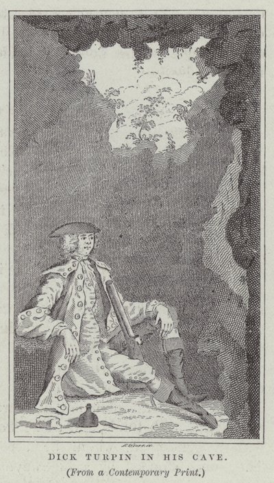 Dick Turpin in zijn grot (gravure) door English School