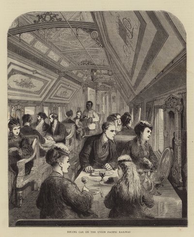 Eetwagen op de Union Pacific Railway (gravure) door English School