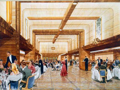 Diner en dansen aan boord van de RMS Caronia, uit een promotiebrochure, 1947 door English School