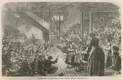 Dinnertijd op de Clare Market ragged School, Kerstmis 1869 door English School