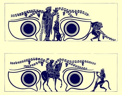 Dionysos, Hephaistos en satyrs, illustratie uit Griekse Vaas Schilderijen door J. E. Harrison en D. S. MacColl, gepubliceerd 1894 door English School