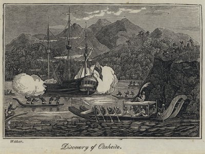 Ontdekking van Otaheite (gravure) door English School