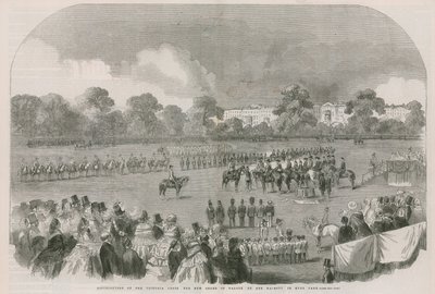 Uitdeling van het Victoria Cross, de nieuwe orde van moed, door Hare Majesteit in Hyde Park door English School