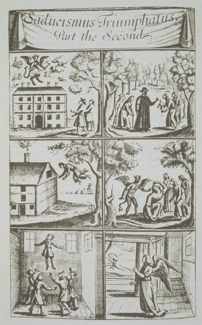 Diverse Manifestaties van de Duivel, kopie van een illustratie uit Sadducismus Triumphatus Deel II, door Joseph Glanvil, Londen 1681, gebruikt in Geschiedenis van de Magie, gepubliceerd eind 19e eeuw door English School
