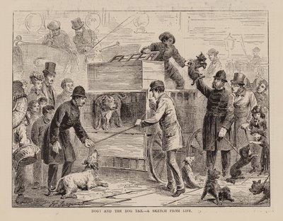 Honden en de hondenbelasting, een schets uit het leven (gravure) door English School