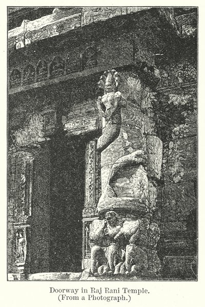 Deuropening in Raj Rani Tempel (gravure) door English School