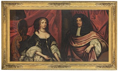 Dubbelportret van Koning Karel II en Catharina van Braganza, ca. 1665 door English School