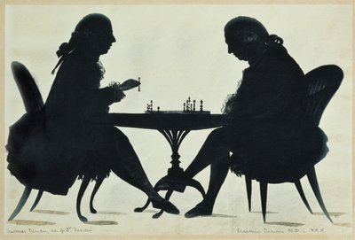 Dr. E. Darwin die schaak speelt met zijn zoon, c.1780 door English School