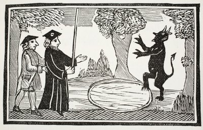 Dr. Faustus roept de Duivel op, illustratie uit Chap-books of the Eighteenth Century door John Ashton, gepubliceerd 1882 door English School