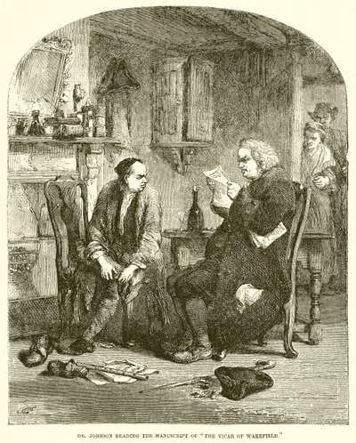 Dr. Johnson leest het manuscript van The Vicar of Wakefield door English School