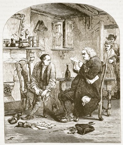 Dr. Johnson leest het manuscript van de Vicar of Wakefield, illustratie uit Cassells Geïllustreerde Geschiedenis van Engeland door English School