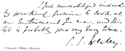 Dr Samuel J Wesley, (muzikant) door English School