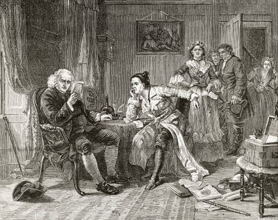 Dr. Samuel Johnson leest het manuscript van 