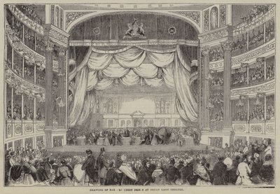 Tekening van de Art Union Prijzen, Drury Lane Theatre, Londen door English School