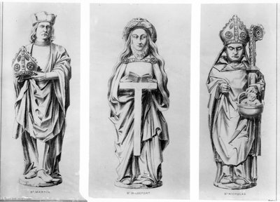 Tekeningen van de heiligen Martinus, Wilgefort en Nicolaas van hun beelden in de Henry VII-kapel, Westminster Abbey door English School