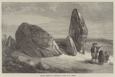 Druidische overblijfselen van Bretagne, stenen van St Barbe (gravure) door English School