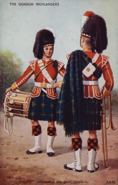 Tamboer en muzikant van de Gordon Highlanders door English School
