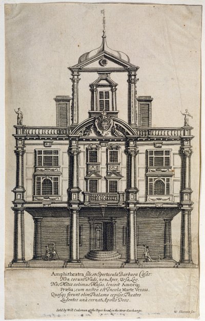 Dukes Theatre, Dorset Gardens, gegraveerd door W. Sherwin (c.1645-1711) 1673 door English School